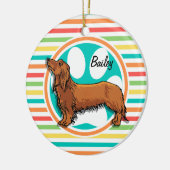 長髪ダシュント明るいレインボーストライプズ セラミックオーナメント (左)