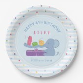 長鼻象とギフトの誕生日紙皿 ペーパープレート (正面)