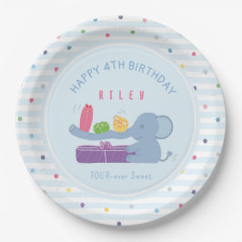 長鼻象とギフトの誕生日紙皿 ペーパープレート