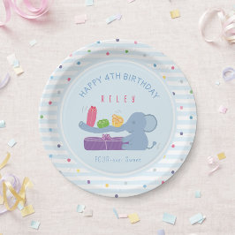 長鼻象とギフトの誕生日紙皿 ペーパープレート
