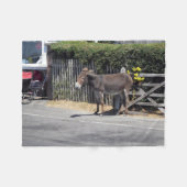 門のそばのロバ フリースブランケット (正面(横))