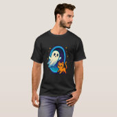 門のところの可愛いお化けと猫 Tシャツ (正面フル)