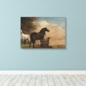 門の近くの牧草地に二頭の馬(パウルスポッター) キャンバスプリント (インサイチュ (ウッドフロア))