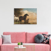 門の近くの牧草地に二頭の馬(パウルスポッター) キャンバスプリント (インサイチュ (リビング))