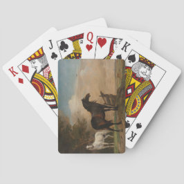 門の近くの牧草地に二頭の馬（パウルスポッター） トランプ