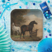 門の近くの牧草地に二頭の馬(パウルスポッター) ペーパープレート (パーティー)