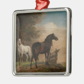 門の近くの牧草地に二頭の馬(パウルスポッター) メタルオーナメント (左)