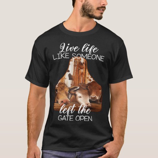 門を開けっ放しにされたかのような人生を送る雌牛 Tシャツ (正面)