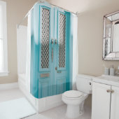 閉じたティール（緑がかった色）フランスのドア シャワーカーテン (インサイチュ)