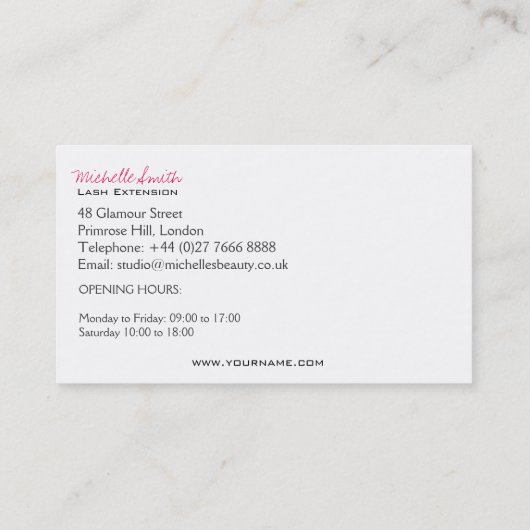 閉じた目の長い点滅の延長 名刺 (裏面)