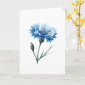 閉じた芽のあいさつ付きの花が咲くコーンフラワー カード (黄色い花)