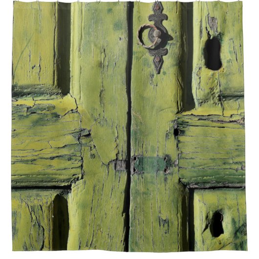 閉じた茶色の木製2枚扉 シャワーカーテン (正面)