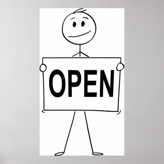 開いたおもしろい看板を持つステッキの図形 ポスター (正面)