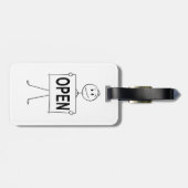 開いたおもしろい看板を持つステッキの図形 ラゲッジタグ (裏面横)