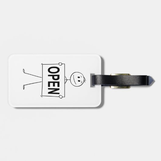 開いたおもしろい看板を持つステッキの図形 ラゲッジタグ (裏面横)