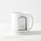 開いたり閉じたりするドアのスケッチとイラスト コーヒーマグカップ (正面右)