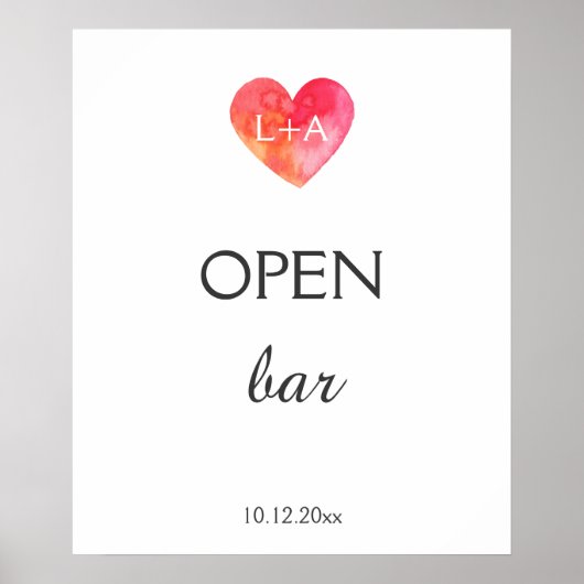 開いたカスタムまたはバーの結婚符号、色ハート ポスター (正面)