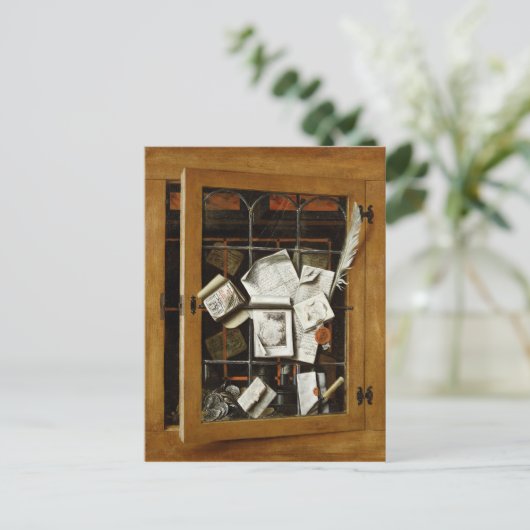 開いたガラス張りの戸棚の踏み台 ポストカード (スタンド正面)