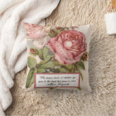 開いたハートを持っていること: ビクトリアンなピンクのバラのプリント クッション (ブランケット)