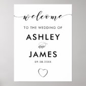 開いたハート結婚のウェルカムサイン、白黒 ポスター (正面)