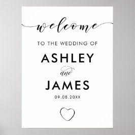 開いたハート結婚のウェルカムサイン、白黒 ポスター