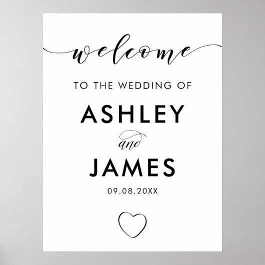 開いたハート結婚のウェルカムサイン、白黒 ポスター (正面)