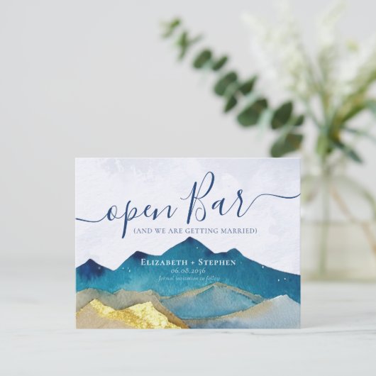 開いたバー金ゴールド結婚山の写真の日付を保存 案内ポストカード (スタンド正面)