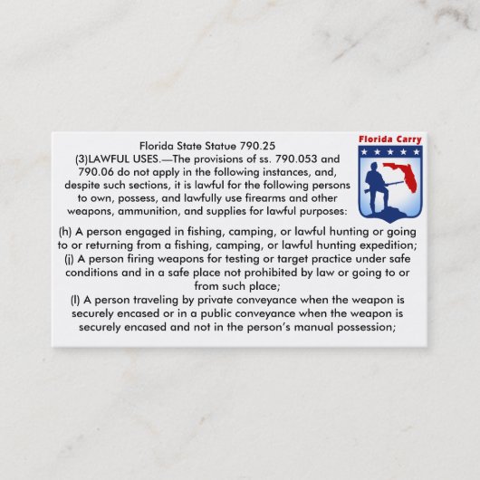 開いたフロリダの火器は法律の名刺を運びます。 名刺 (正面)