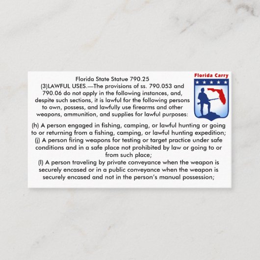 開いたフロリダの火器は法律の名刺を運びます。 名刺 (正面)