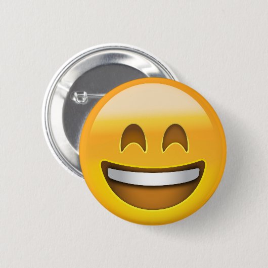 開いた口が付いている微笑の顔及び微笑の目Emoji 缶バッジ (正面&裏面)