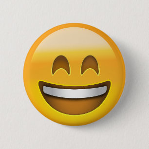 開いた口が付いている微笑の顔及び微笑の目Emoji 缶バッジ
