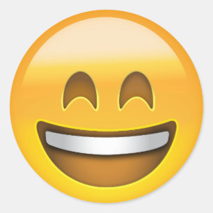 開いた口の微笑の目が付いているEmojiの微笑の顔 ラウンドシール