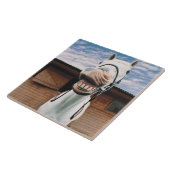 開いた口を持つ馬のクローズアップ タイル (側面)