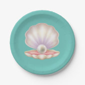 開いた大切貝殻の真珠 ペーパープレート (正面)