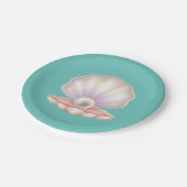 開いた大切貝殻の真珠 ペーパープレート (アングル)