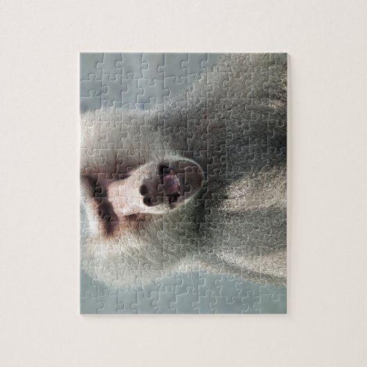 開いた彼の口との見ている灰色のヒヒ ジグソーパズル (縦)