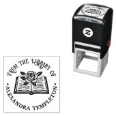 開いた本とバラ #1P 付 ライブラリー ブック 名前 セルフインキングスタンプ (インサイチュ)