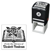 開いた本とバラ #2PS 付 ライブラリー ブック 名前 セルフインキングスタンプ (インサイチュ)