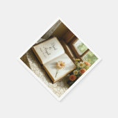 開いた本に記された結婚記念日とお二人のお名前 スタンダードカクテルナプキン (角)