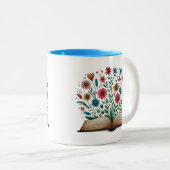 開いた本の花 ツートーンマグカップ (正面右)