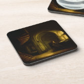 開いた本を持つ哲学者、1625-7年(窓ガラスの油 コースター (左側)