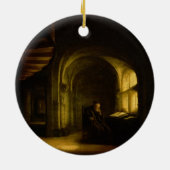 開いた本を持つ哲学者、1625-7年(窓ガラスの油 セラミックオーナメント (裏面)