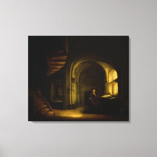 開いた本を持つ哲学者, 1625-7 (ペインの油) キャンバスプリント (正面)