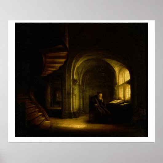 開いた本を持つ哲学者， 1625-7 (ペインの油) ポスター (正面)