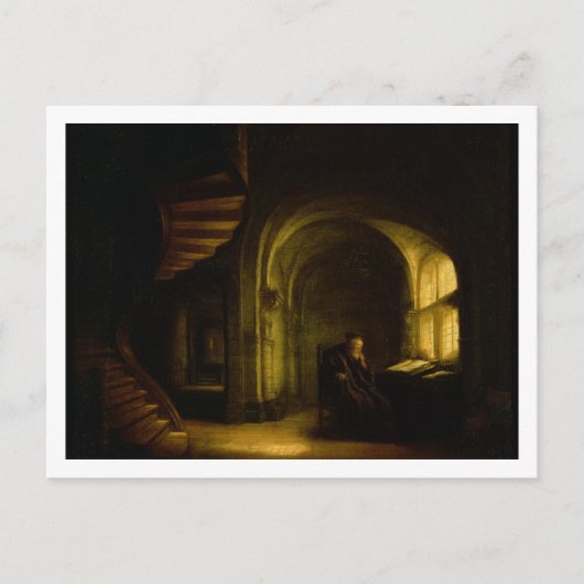 開いた本を持つ哲学者， 1625-7 (ペインの油) ポストカード (正面)