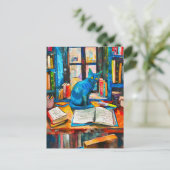 開いた本絵を描の中の猫 ポストカード (スタンド正面)