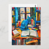 開いた本絵を描の中の猫 ポストカード (正面/裏面)