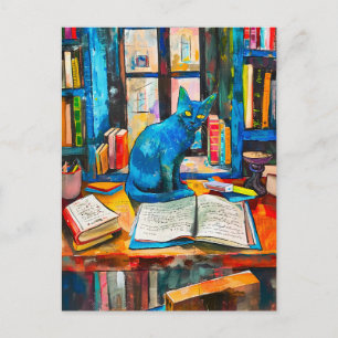 開いた本絵を描の中の猫 ポストカード