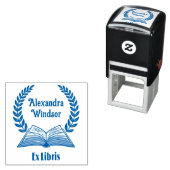 開いた本、ラウレルの花輪 エクセブリスの名前 本 セルフインキングスタンプ (インサイチュ)