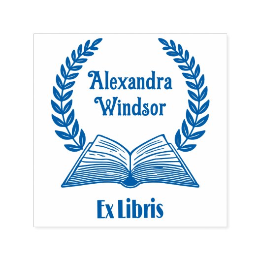 開いた本、ラウレルの花輪 エクセブリスの名前 本 セルフインキングスタンプ (デザイン)